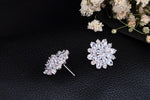 Austrian Zircon Earrings Elegant 925 Sterling Silver Flower Stud Earrings