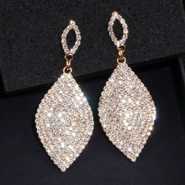 Classical Large Drop Bride Teardrop Shape Crystal Earrings