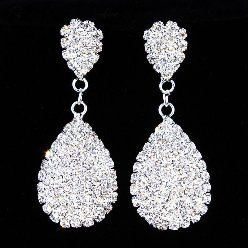 Classic Elegant Full Clear Rhinestone Dangle Earrings