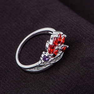 Red İnlaid Graceful Silver Ring