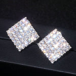 Silver Color Simple Square Crystal Earrings