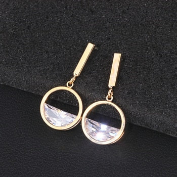 Luxury Gold Silver Color Round Zircon Earrings