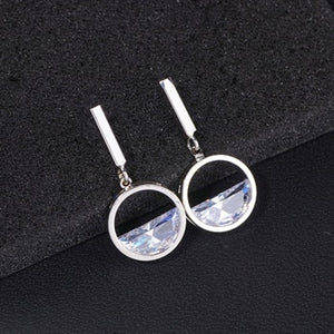 Luxury Gold Silver Color Round Zircon Earrings