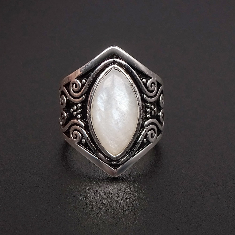 Vintage Silver Genuine Moonstone Big Stone Ring