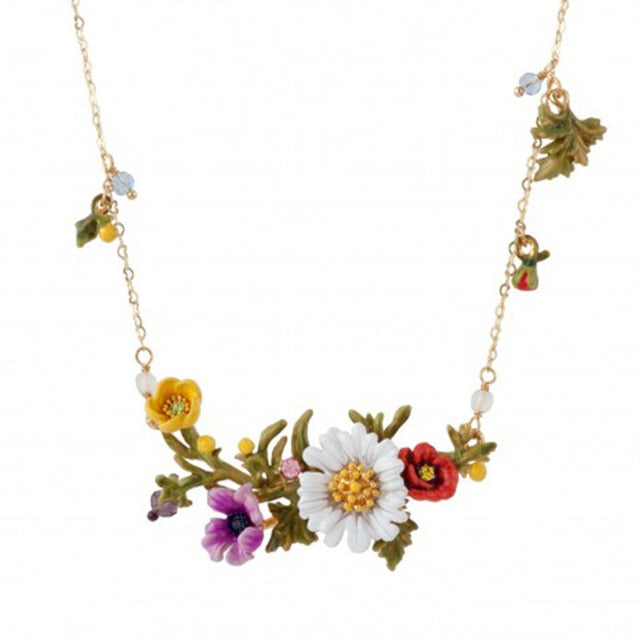 Juicy Grape Flower Plants Series Enamel Glaze A Hundred Flowers Contend In Beauty Daisy Necklace