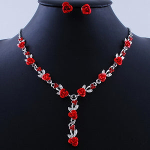 Silver Red Rose Flower Necklace