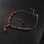 Silver Red Rose Flower Necklace