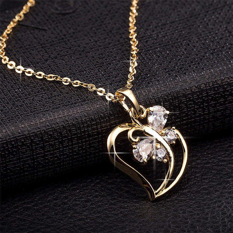 Cubic Zirconia Butterfly Heart Necklace