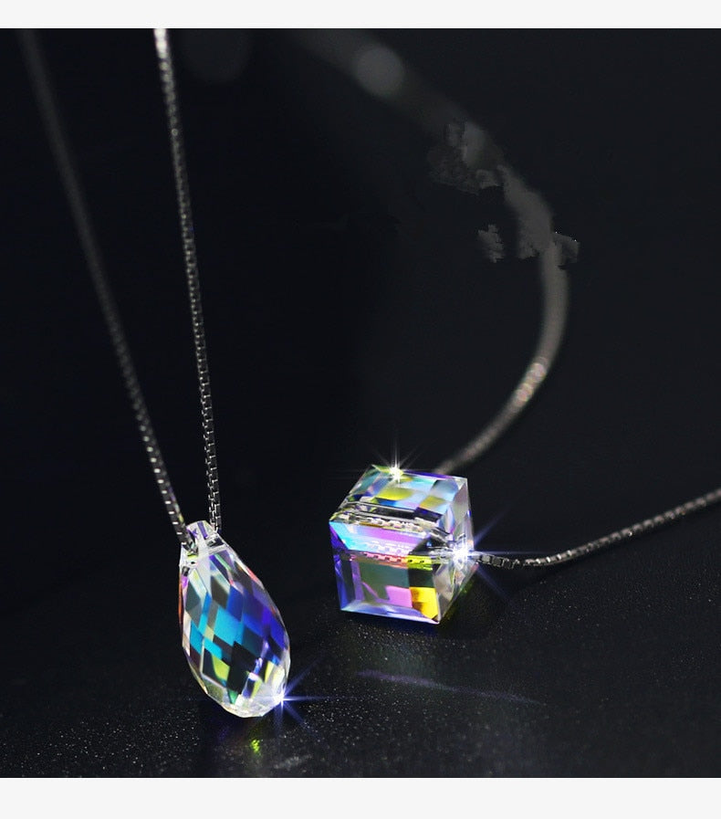 Crystals from Swarovski Water Drop Cube Sugar Crystal Pendant Nacklace