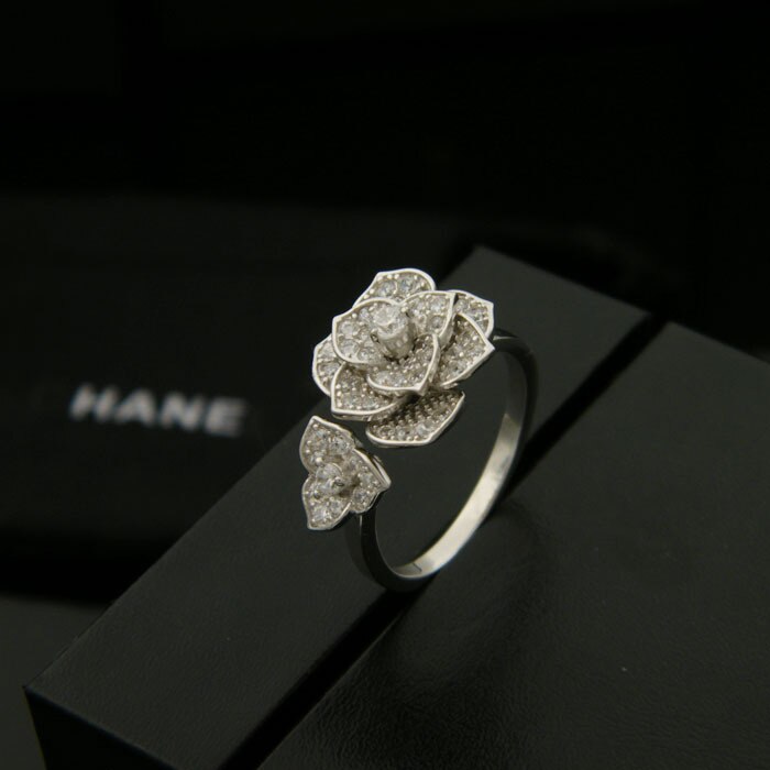 Fashion Rose Double Flower 925 Sterling Silver Open Ring