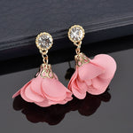 Zinc Alloy Flash Rhinestone with Fabric Flowers Earrings