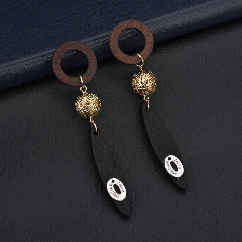 New Vintage Hollow Gold Color Wooden Earrings