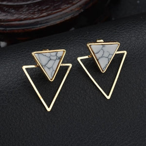 Fashion Triangle Geometric Round Marbled White Stone Stud Earrings