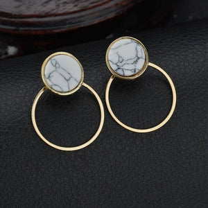 Fashion Triangle Geometric Round Marbled White Stone Stud Earrings