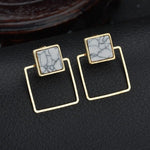 Fashion Triangle Geometric Round Marbled White Stone Stud Earrings