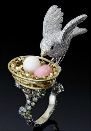 Bird Wedding Female Egg Shaped Stone Ring