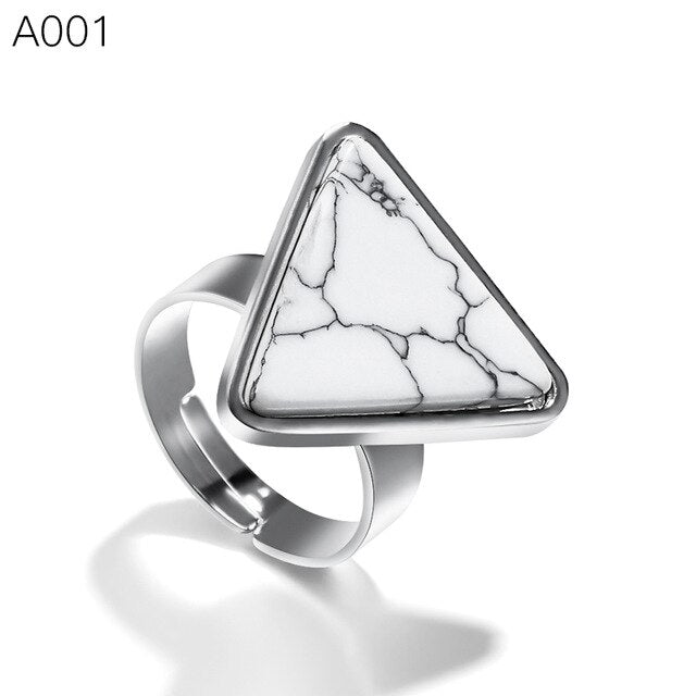 Natural Stone Opals Triangle Vintage Ring