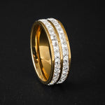 Gold Color Two Row Clear Crystal Ring