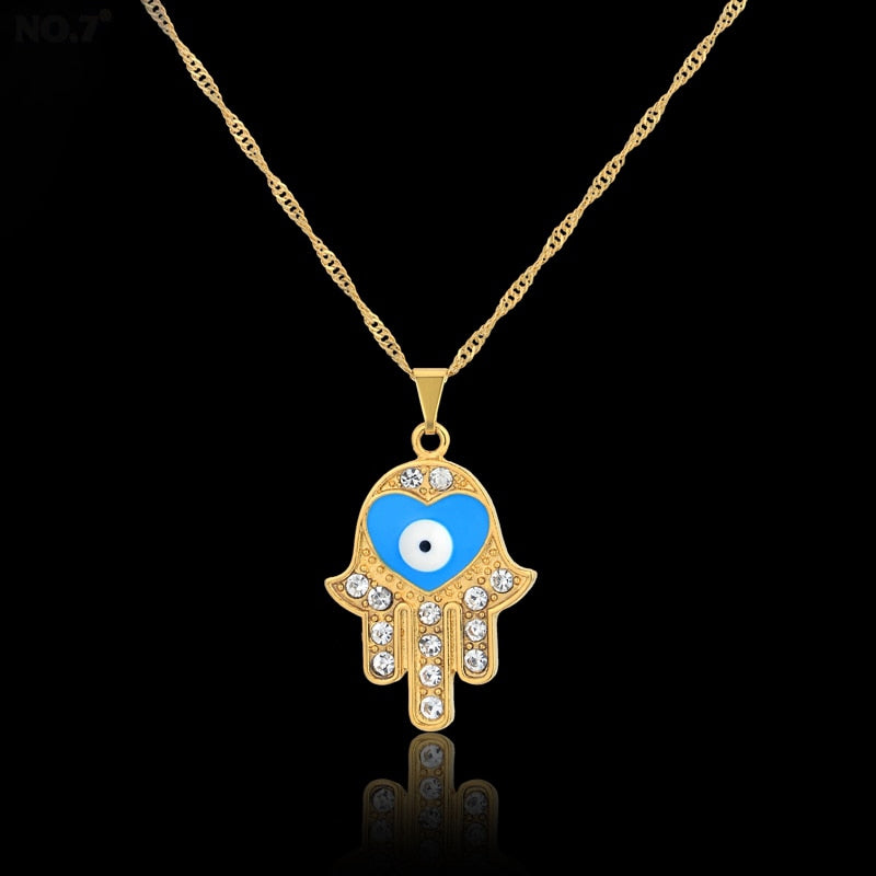 Gold Color luck Hamsa Hand of Fatima Pendant Necklace