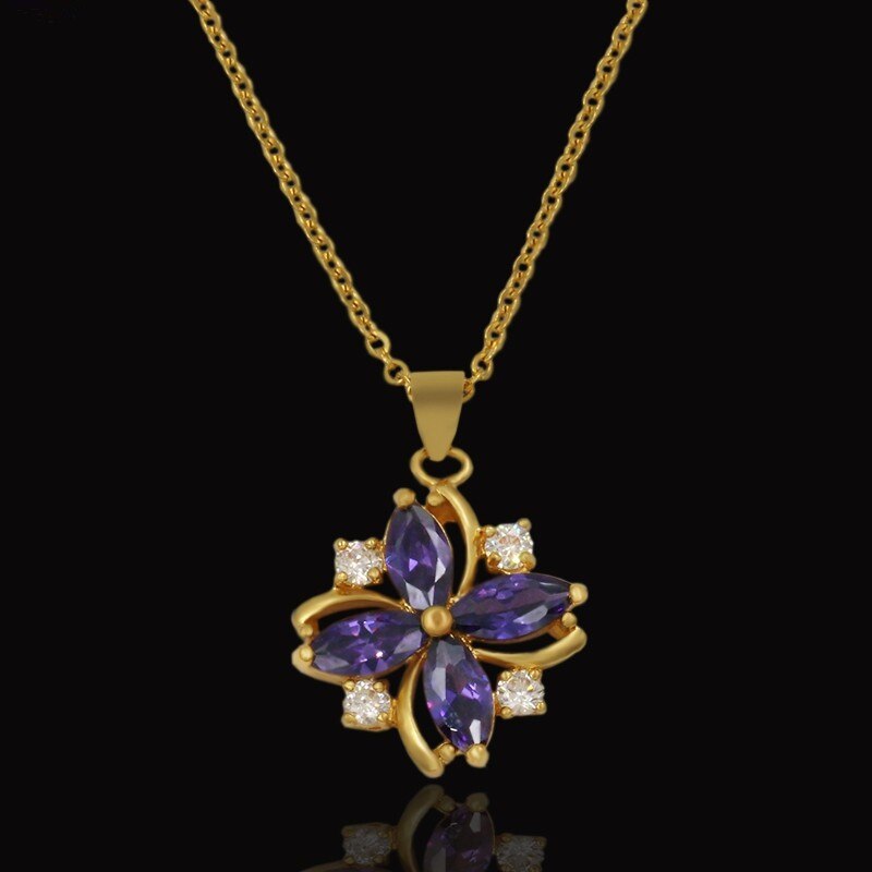 Golden Statement Pendent Crystal Flower Necklace