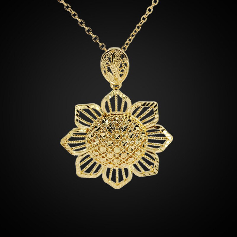 Gold Hollow Flower Pendant Necklace