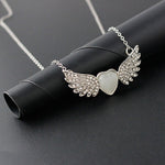 Silver Color Angel Wings Rhinestone Heart Pendant Choker Charm Necklace