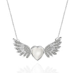 Silver Color Angel Wings Rhinestone Heart Pendant Choker Charm Necklace