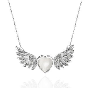 Silver Color Angel Wings Rhinestone Heart Pendant Choker Charm Necklace