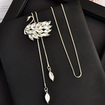 Swan Hollow Crystal Silver Color Long Sweater Chain Pendant Necklace